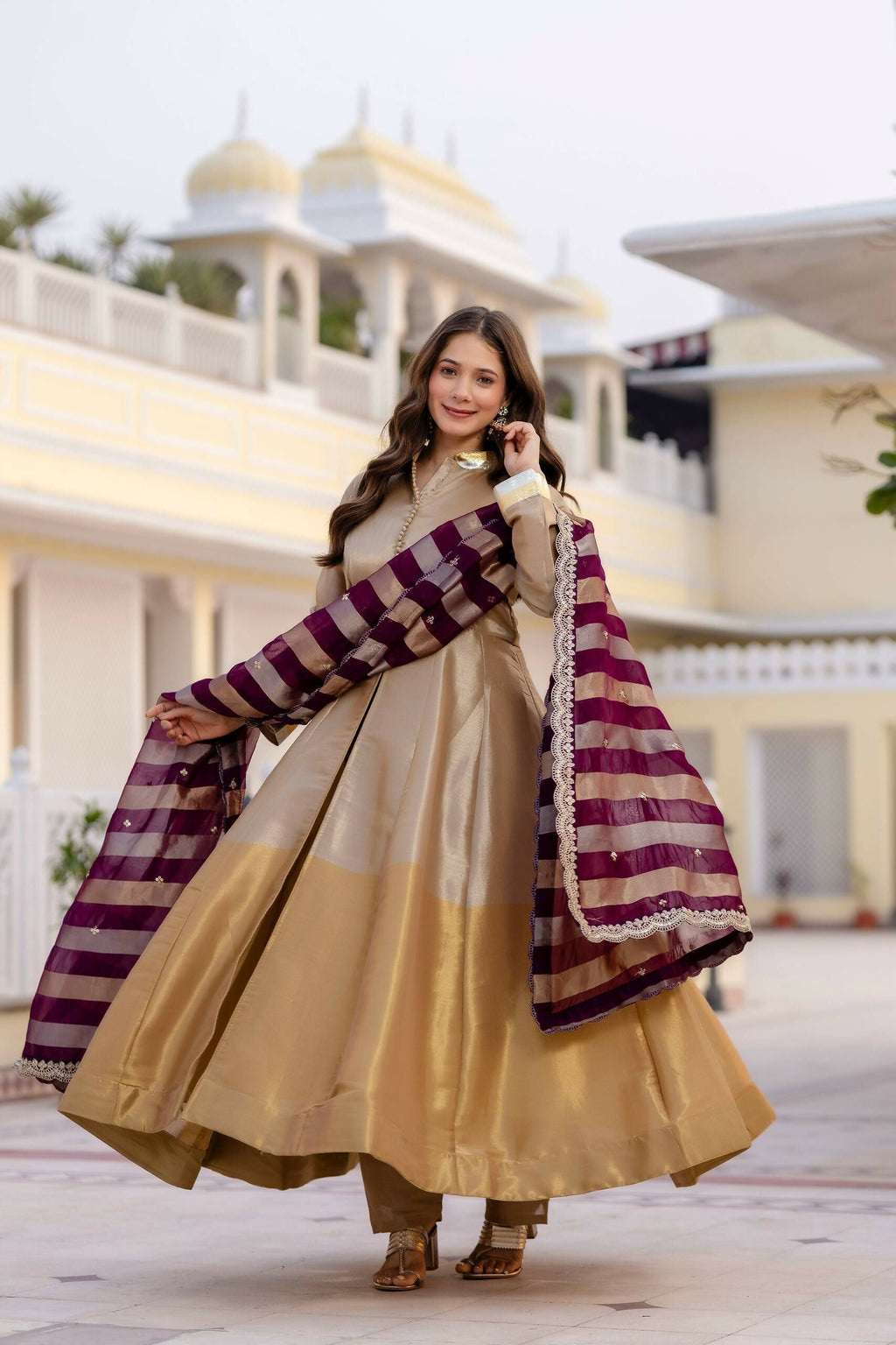 Teeya Creation Multi Color Pure Banarasi Viscose Wedding Wear Long Gown | Grocsy