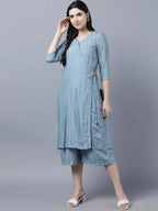 Myshka Stylish Grey Viscose 3/4 Sleeve Women's Kurta Palazzo Set | Grocsy