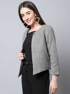 Even Apparels Grey Pure Wool Open Front Statement Women's Jacket | Grocsy