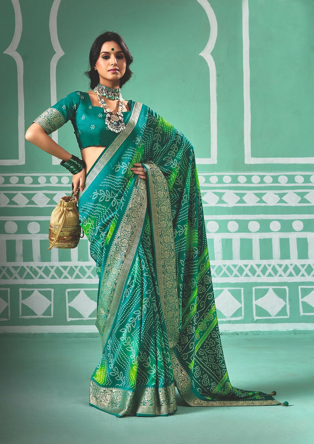 Joban Fashion Vicitra Silk Green Soft Fabric With Digital Print Saree | Grocsy