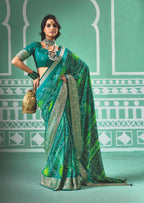 Joban Fashion Vicitra Silk Green Soft Fabric With Digital Print Saree | Grocsy