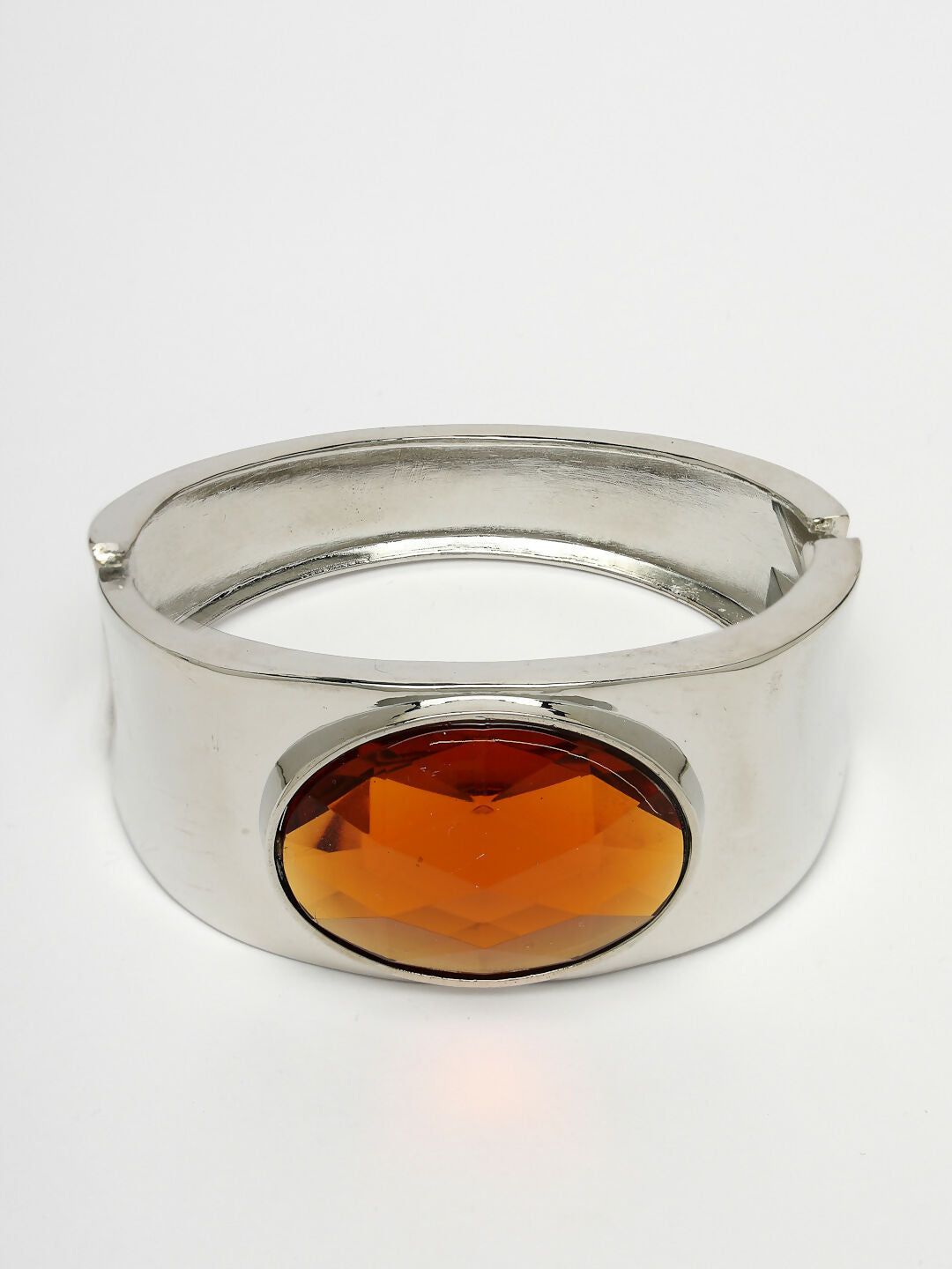 NVR Women Silver-Toned Topaz Rhodium-Plated Kada Bracelet | Grocsy