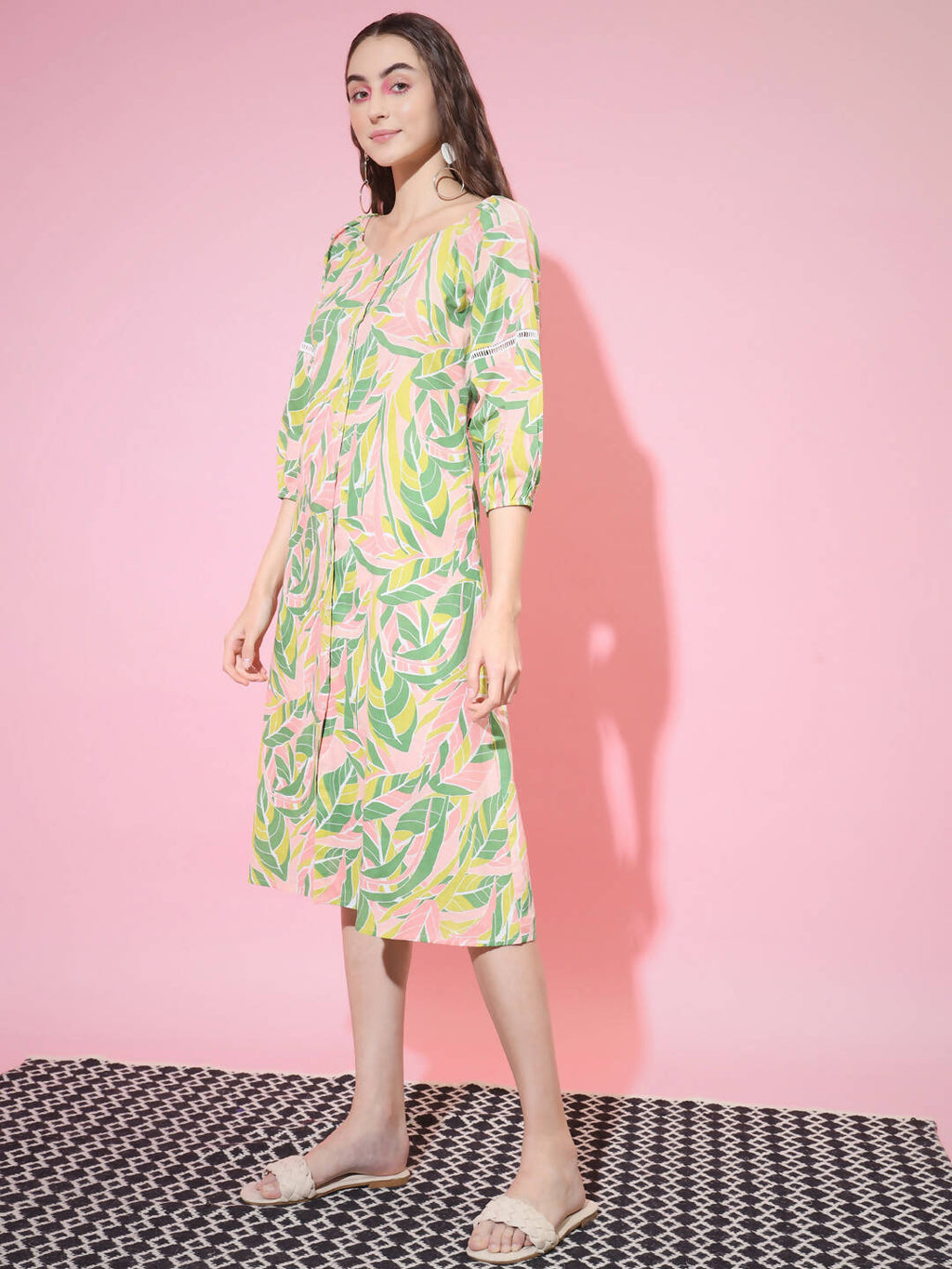 Myshka Women's Multi Abstract Printed A-Line Dress | Grocsy