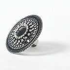 Mominos Fashion Joharkamal Oxidised Silver-Toned Adjustable Finger Ring | Grocsy
