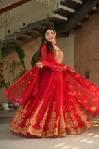 Joban Fashion Red Georgette Sequence Embroidery Work Kurta Set | Grocsy