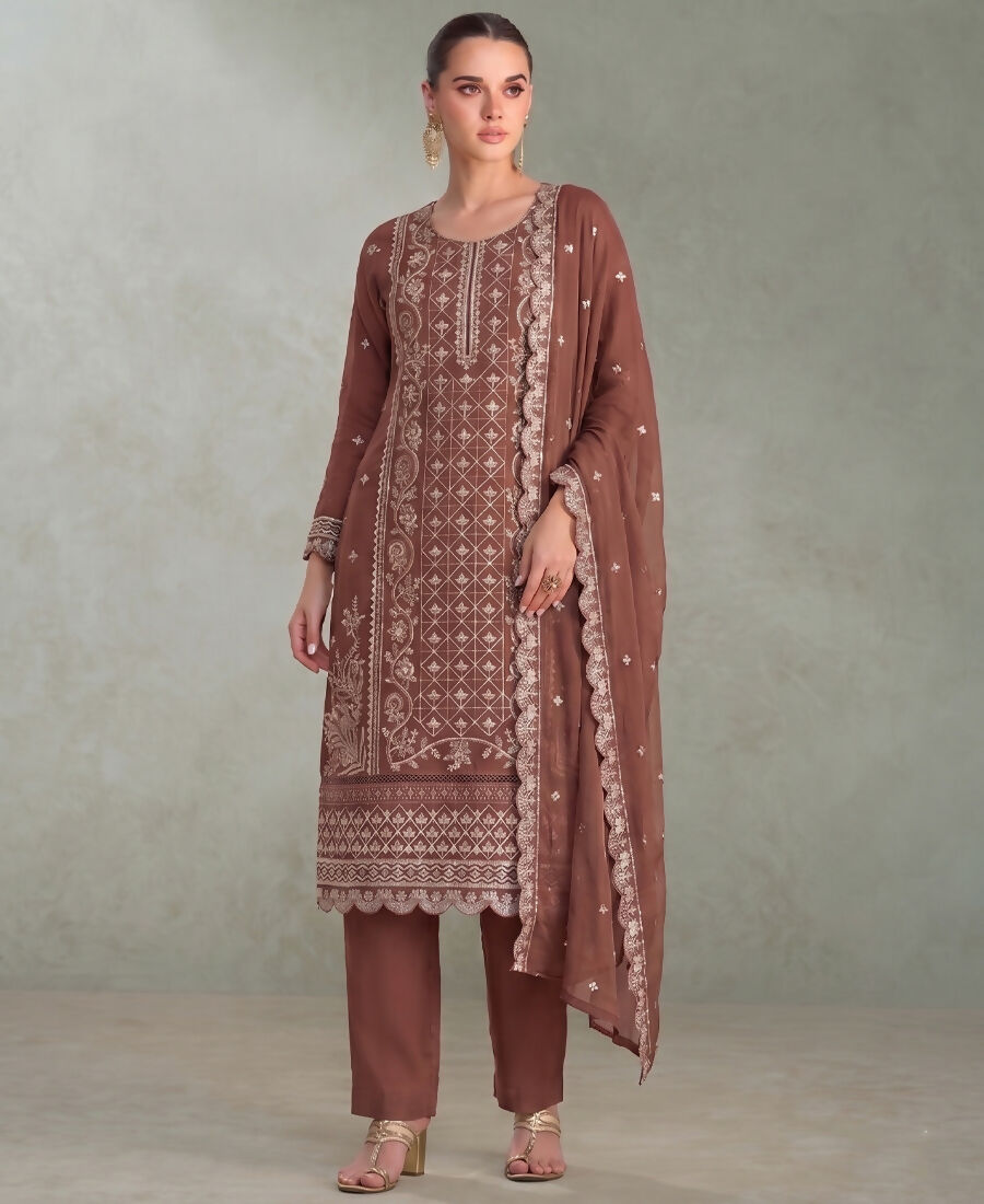 KC Peach Pakistani Straight Suit For Women Chiffon | Grocsy
