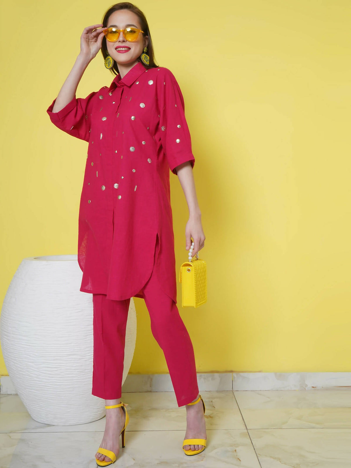 Women Republic Pink Cotton Embellished Kurta Set | Grocsy