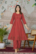 Ethnic Festive Wear Viscose Roman Silk Red Stitched Pant Pair - Rashmika | Grocsy