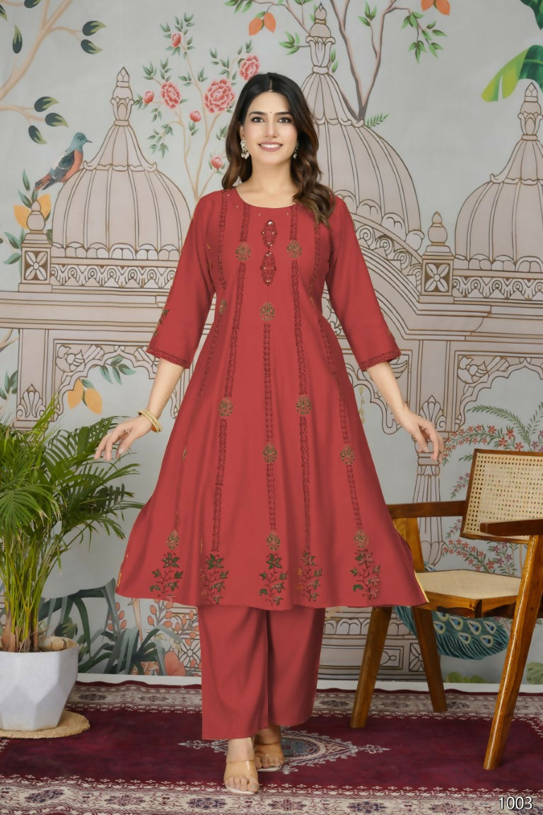 Ethnic Festive Wear Viscose Roman Silk Red Stitched Pant Pair - Rashmika | Grocsy