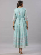 Juniper Women Sky Blue Chiffon Dobby Printed Maxi Dress | Grocsy