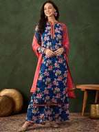Sangria Printed Kurta, Palazzo With Dupatta | Grocsy