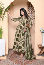 Miravan Women'S Polka Dot Printed Pure Cotton Anarkali Kurta With Dupatta | Grocsy