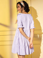 Purple Viscose Texture Flared Dress - Shivani | Grocsy