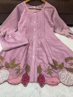 Teeya Creation Women's Peach Embroidered Kurti Set | Grocsy