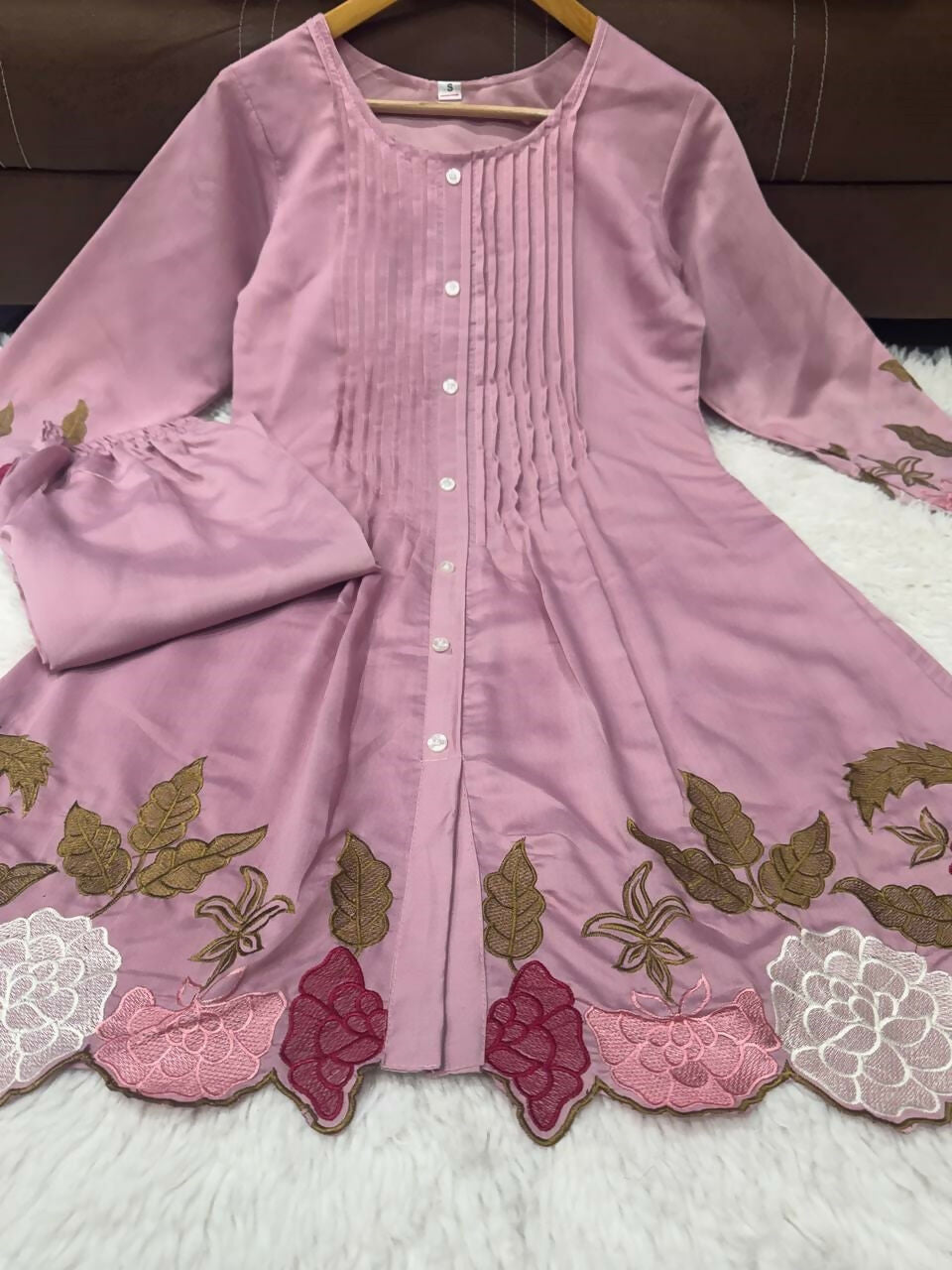 Teeya Creation Women's Peach Embroidered Kurti Set | Grocsy