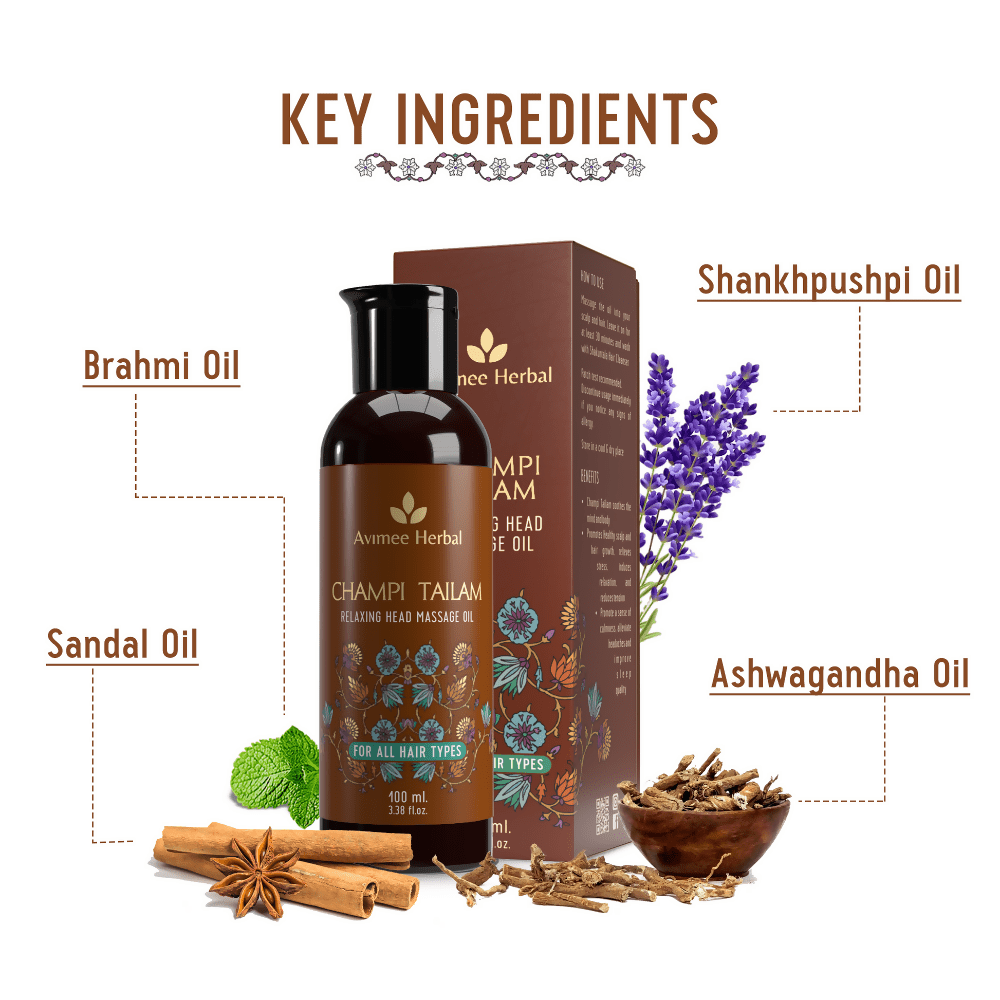 Avimee Herbal Champi Tailam, Relaxing Head Massage Oil, For All Hair Types | Grocsy