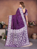 Aastha Fashion Purple Viscose Silk Handmade Original Bandhej Saree | Grocsy