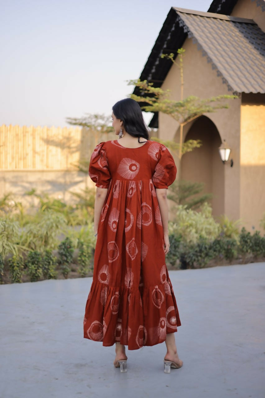 Teeya Creation Womens New Trendy Summer War Printed Cotton Gown Set-Orange | Grocsy