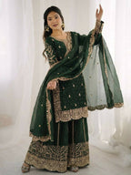 Teeya Creation Womens New Trendy Embroidery Coding And Sequence Work Green Kurta Set | Grocsy