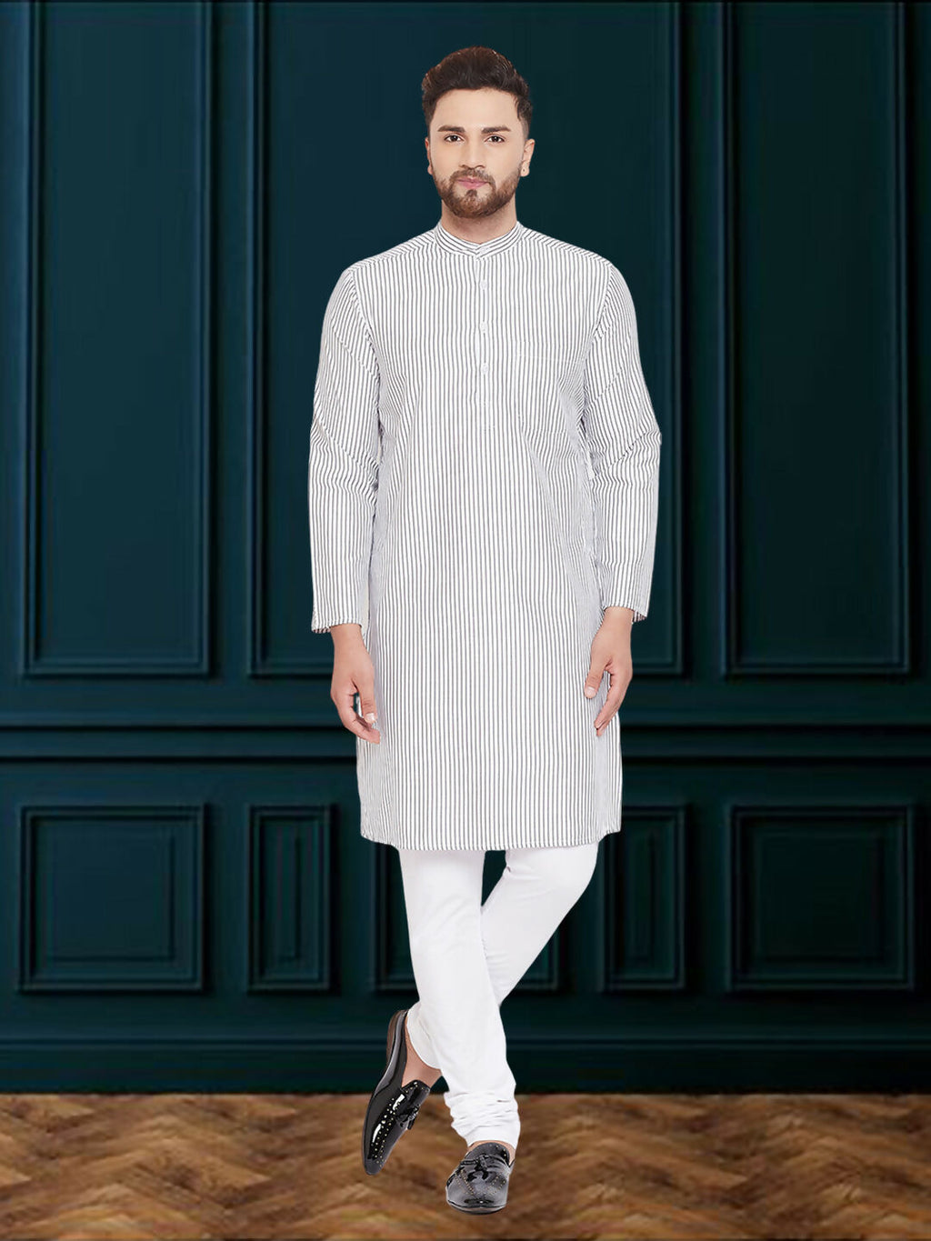 Even Apparels Men's Black and White Striped Kurta | Grocsy