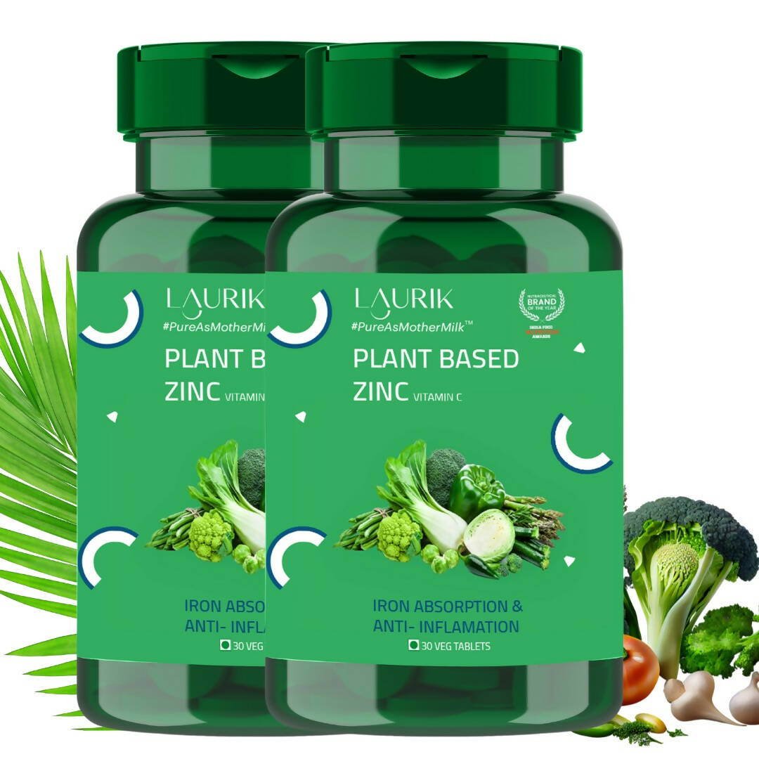 Laurik Plant Based Zinc And Vitamin C Tablets | Supplements Help Iron Absorption And Immune Support For Men And Women | Grocsy