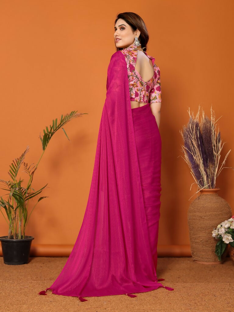 Partywear Designer Pink Polyester Zari Fancy Saree - Starwalk | Grocsy