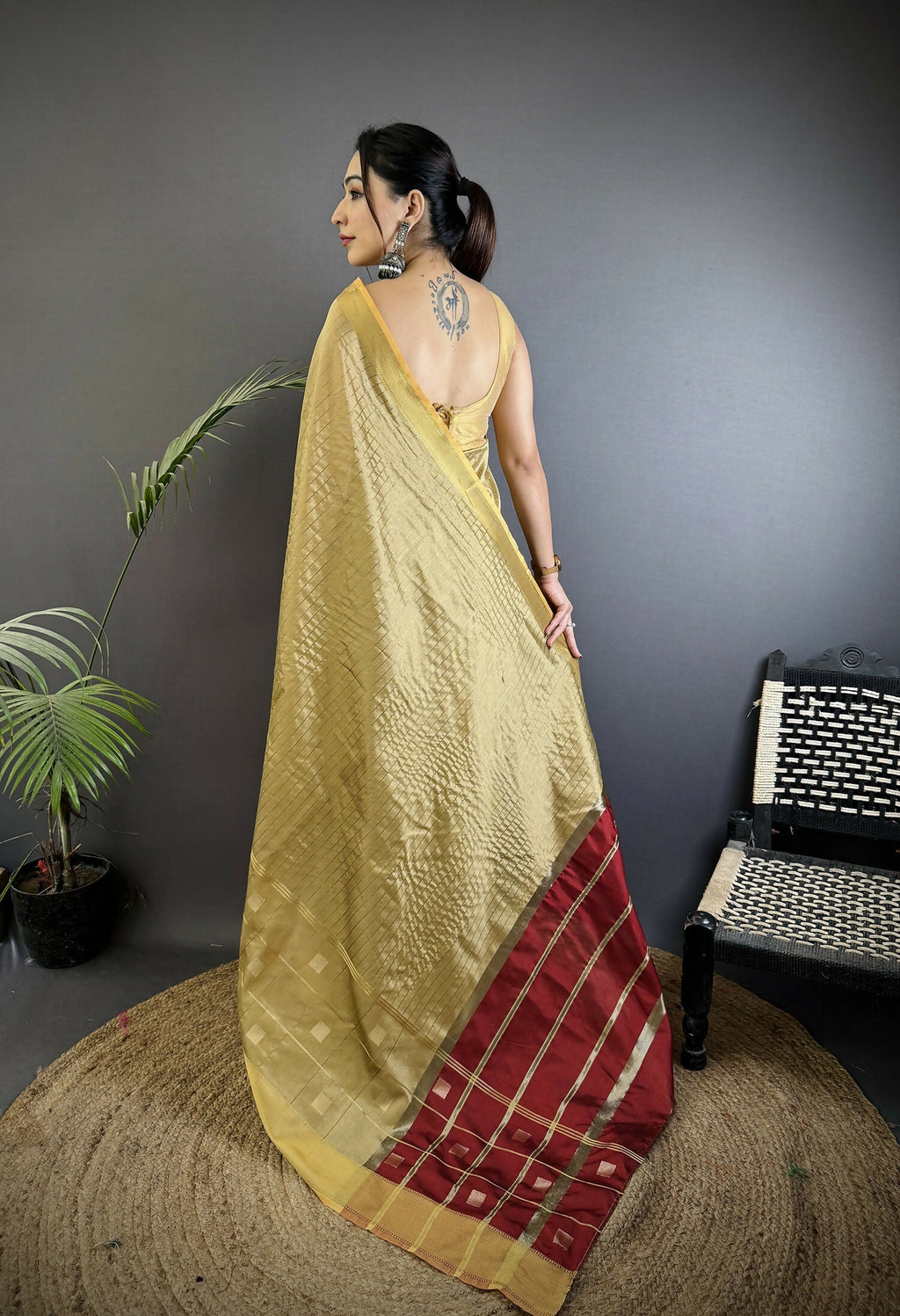 Joban Fashion Ivory Bhagalpuri Cotton Silk Stripes/Box Saree | Grocsy