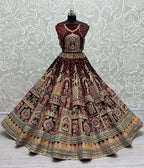 Jyoti Fashion Women's Maroon Velvet Fancy Dori & Sequins with Multi Thread Embroidered with Diamond Work Wedding Lehenga Choli | Grocsy