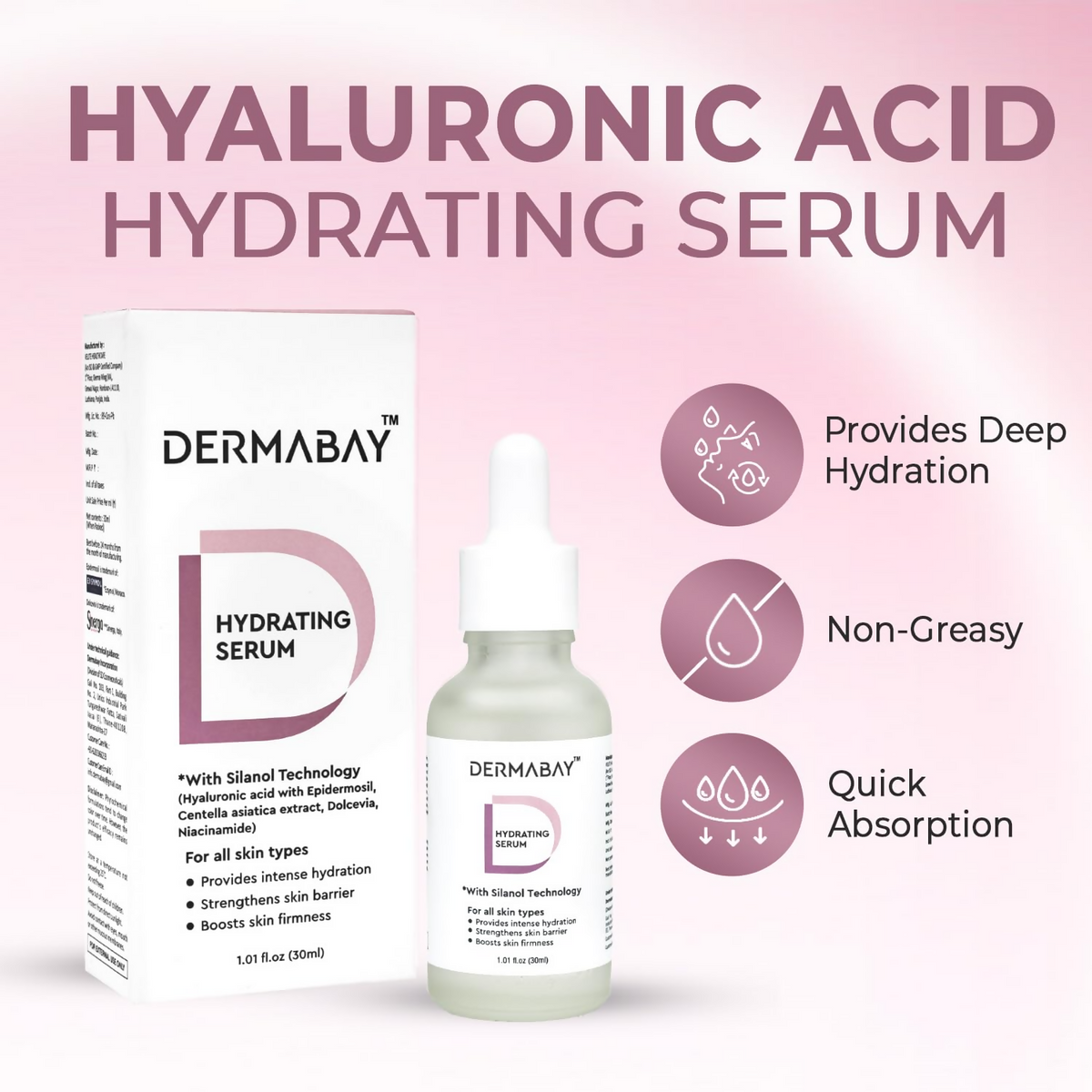 Dermabay Hydrating Serum Advanced Formula with Hyaluronic acid & Niacinamide | Grocsy