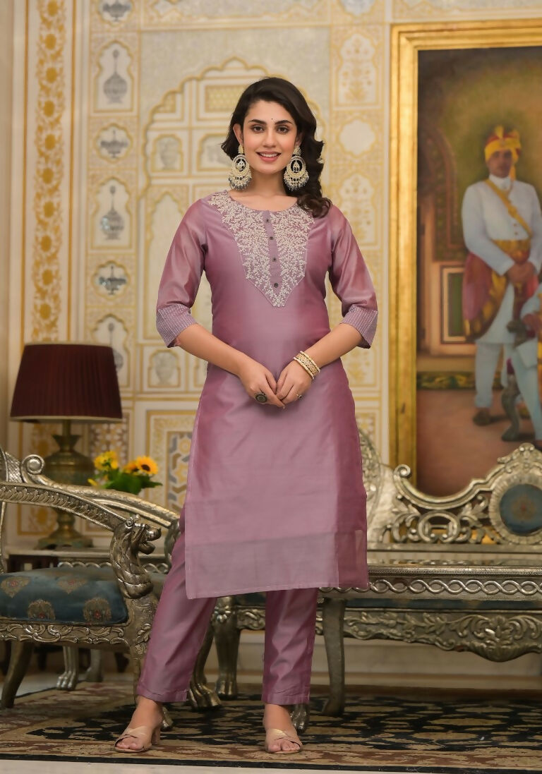 Partywear Designer Rose gold Cotton Silk Stitched Suit With Dupatta - Tanisha | Grocsy