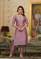 Partywear Designer Rose gold Cotton Silk Stitched Suit With Dupatta - Tanisha | Grocsy