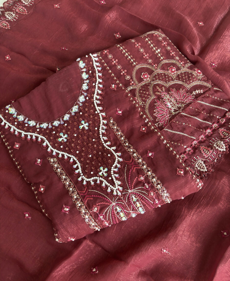 KC Red Pakistani Crunchy Silk Heavy Salwar Kameez For Women | Grocsy