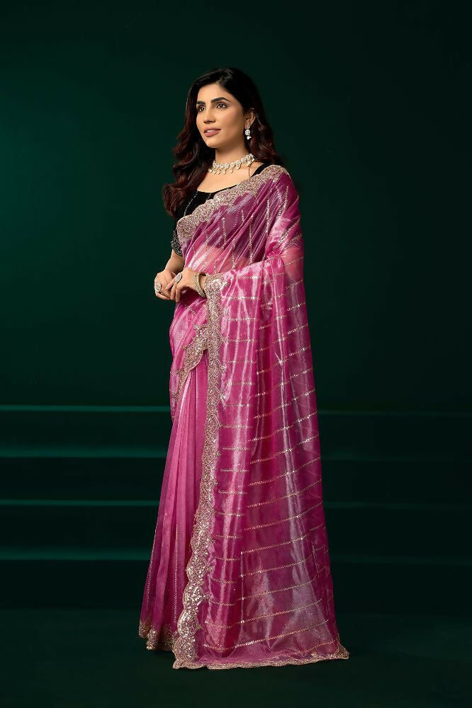 Joban Fashion Pink Net Party Wear Sarees | Grocsy