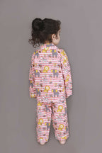 Breathables Kids Cotton Night Suit – Red & White Jungle Stripe Shirt & Pyjama Co-Ord Set For Boys & Girls | Grocsy