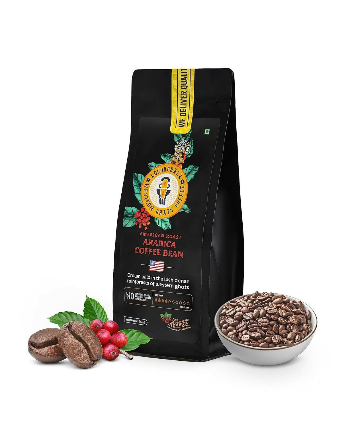 LocoKerala Western Ghats American Roast Arabica Whole Bean Coffee | Grocsy