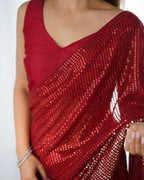 Red Georgette Designer Sequence Embroidery Work Saree - Sitare | Grocsy