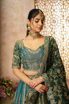 Kesar Fab Green Net Hand_Woven Lehenga | Grocsy