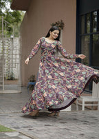 Jyoti Fashion Women's Coffee Faux Georgette Floral Digital Printed Anarkali Dress with Dupatta | Grocsy