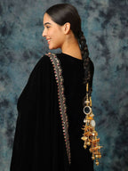 Ruby Raang Gold Gota Pati Work And Black Thread And Shells With Gold Stones Ghungroo | Grocsy