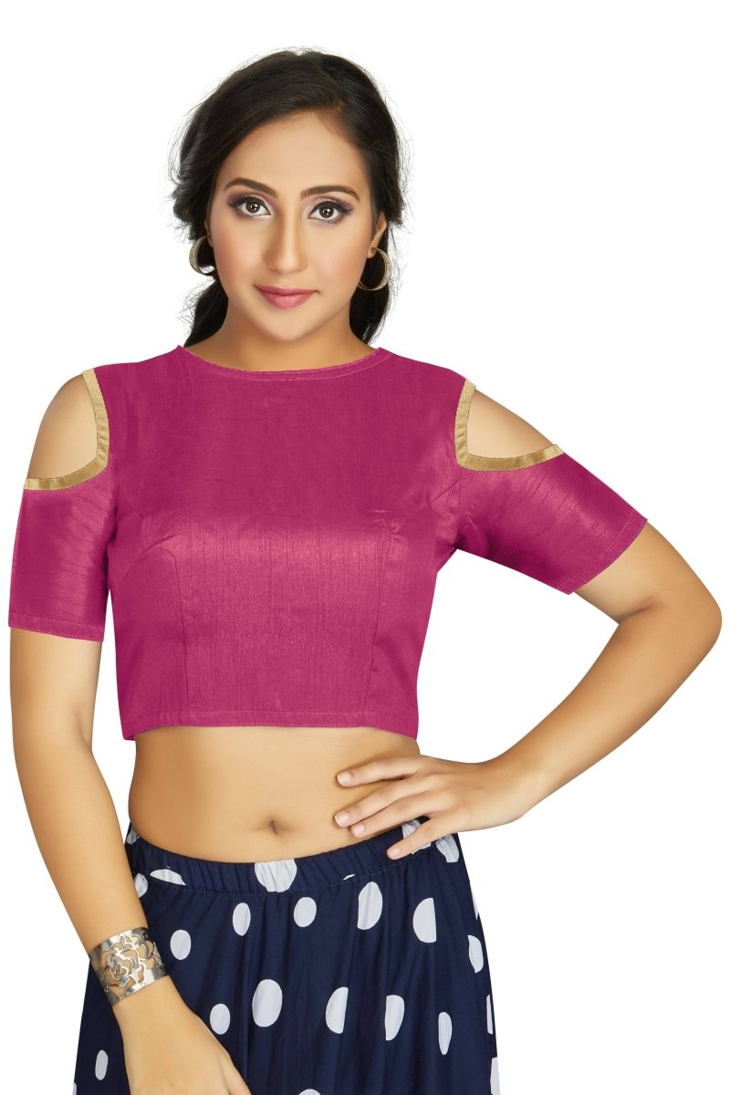 Aastha Fashion Women's Pink Art Silk Cold Shoulder Sleeve Readymade Blouse | Grocsy