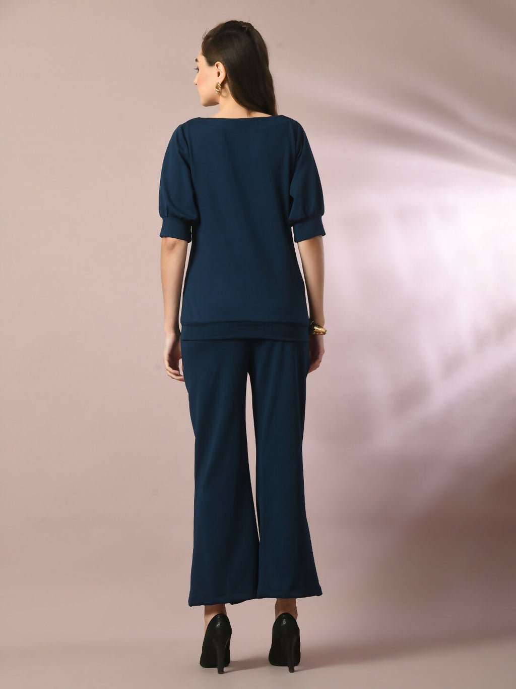 Myshka Women's Blue Solid Party Parallel Trousers | Grocsy