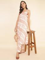 Janasya Women's White Cotton Geometric Printed Casual A-line Co-ords | Grocsy