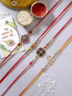 NVR Men Set of 4 Multicolor Stone-Studded Rakhi With Roli Chawal | Grocsy