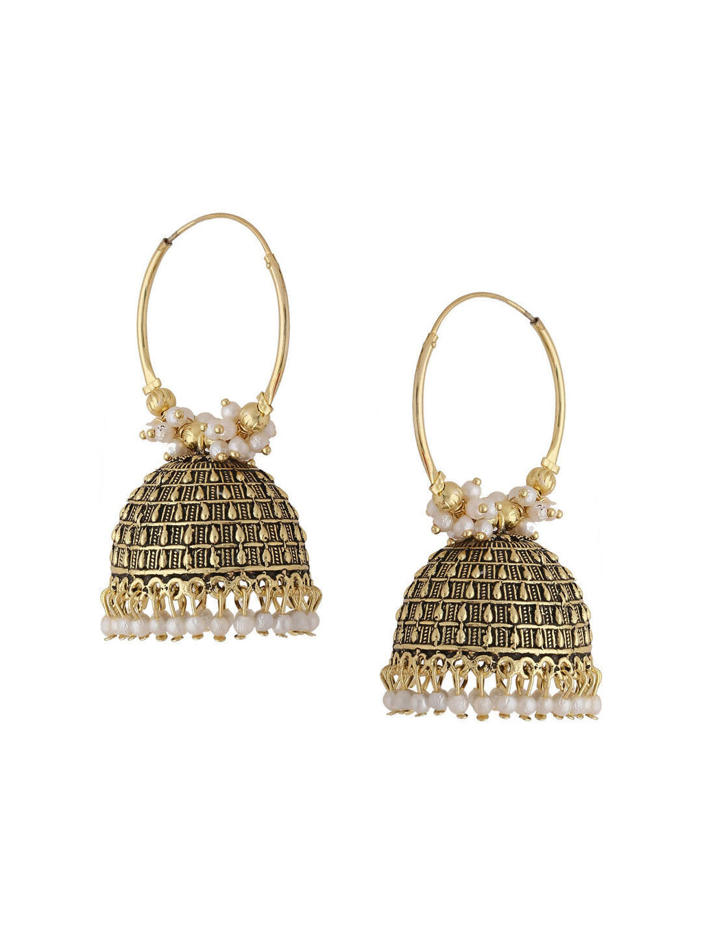 NVR Women Gold Toned Contemporary Jhumkas Earrings | Grocsy