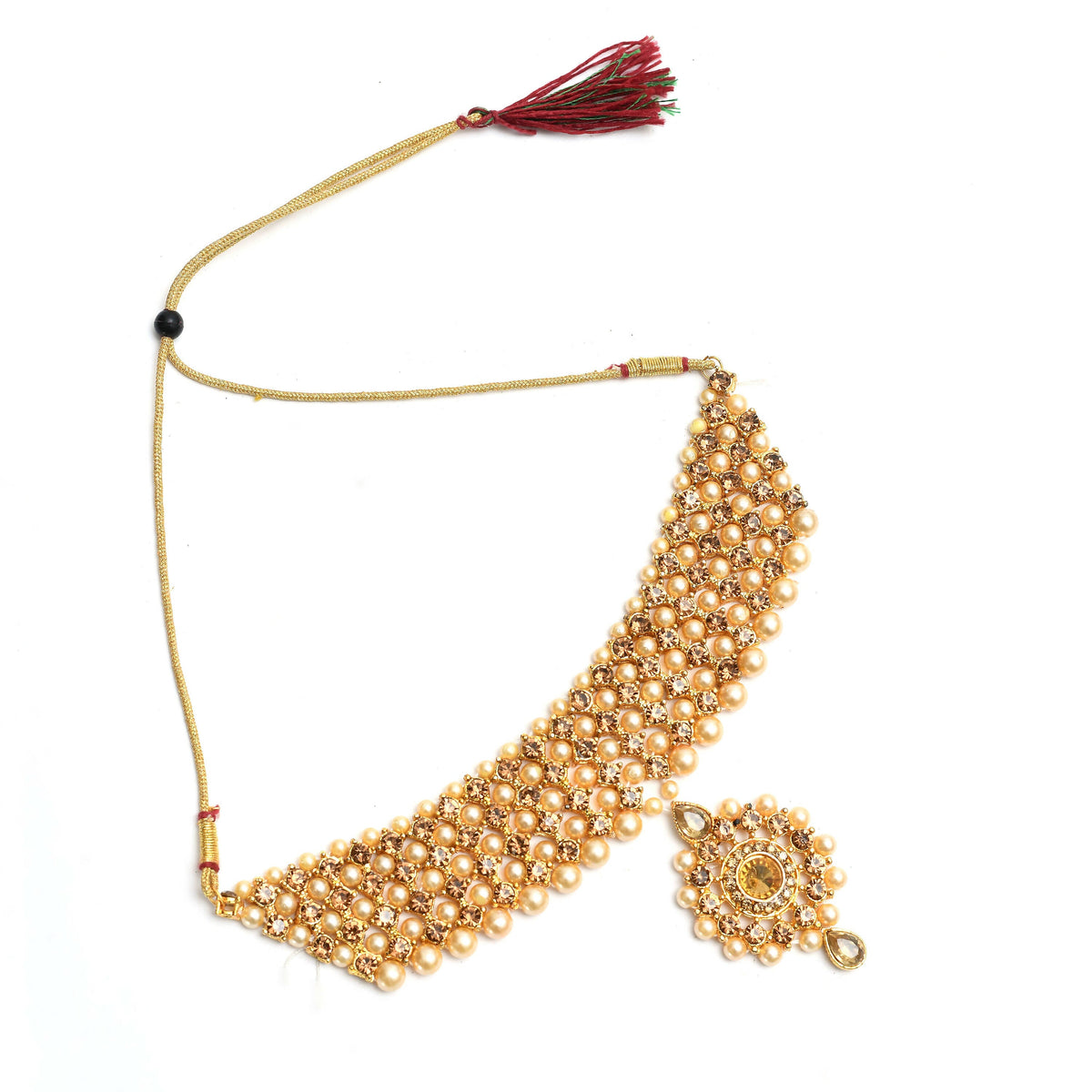 Mominos Fashion Johar Kamal Gold-Polished Brass Finish Kundan/Stone Choker For Women (Golden) | Grocsy