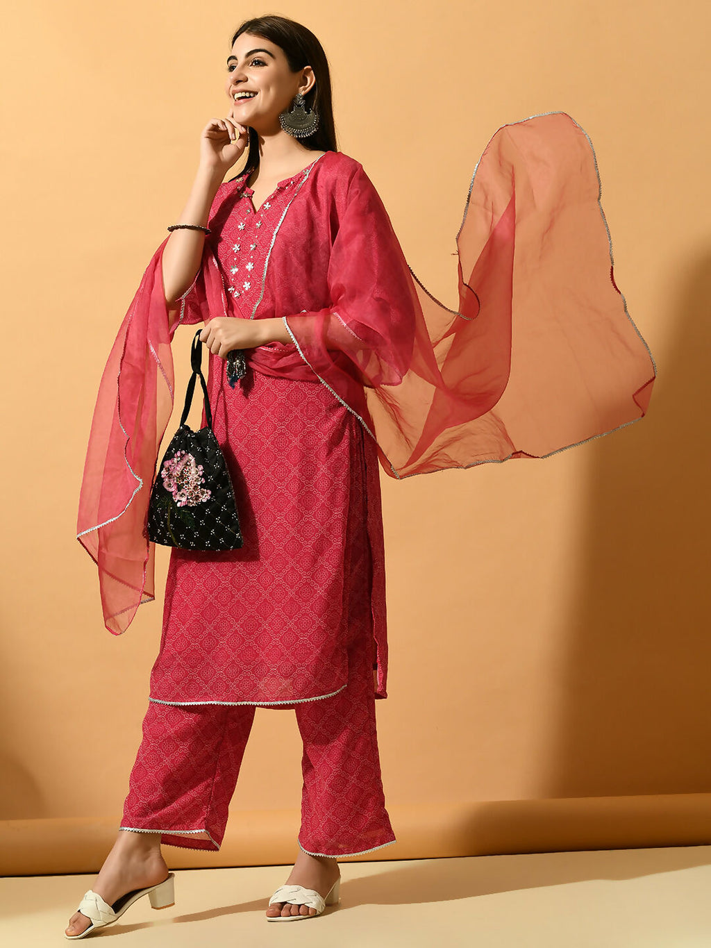 Myshka Women's Pink Embroidered Party Kurta Sets | Grocsy