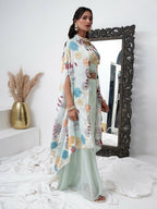 Sea Green Digital Chinon Handwork Top with Palazzo & Shrug - Naomika | Grocsy