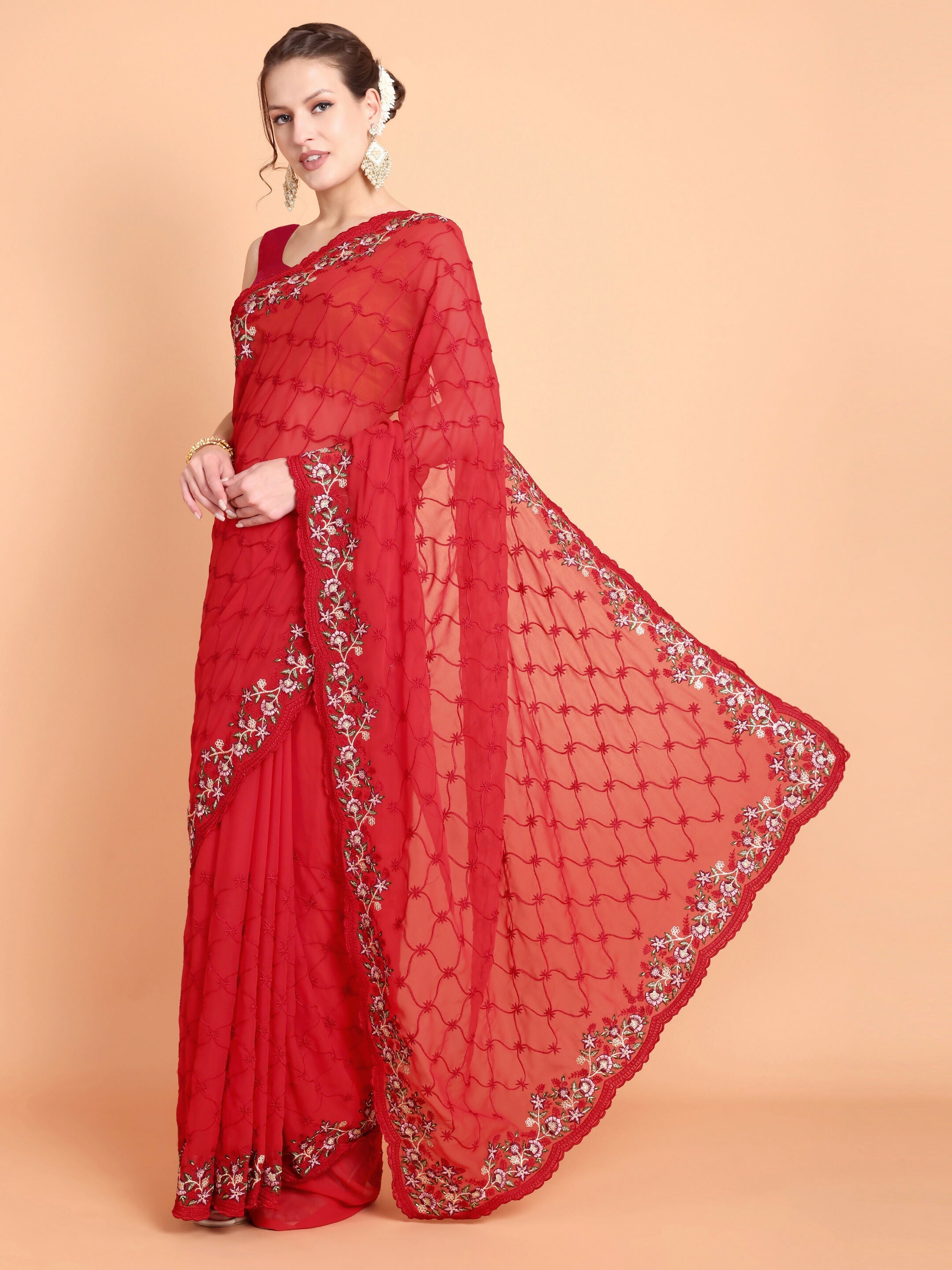 Vamsee Ammelia Red Georgette Saree | Grocsy
