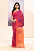 Piyari Fashion Women's Rani Temple Border Embellished Cotton Blend Jamdani Saree | Grocsy