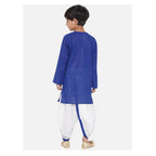 Little Bansi Boys Golden Striped Kurta and Dhoti - Royal Blue and Cream | Grocsy